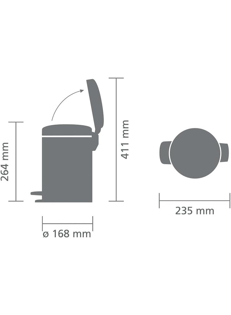 Brabantia 113222 NewIcon Pedal Bin with Plastic Inner Bucket, 3 Litre, Matt Steel - Image 4